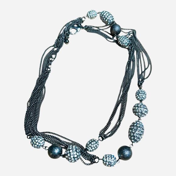 Chicos Dark Silver Tone Pave Rhinestone Textured Bead Accents Necklace - Picture 3 of 5